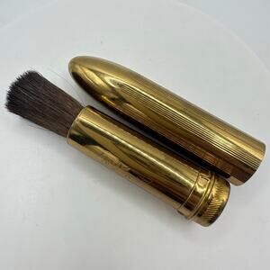 Japan midcentury vintage gold tone brass retractable makeup brush compact tube